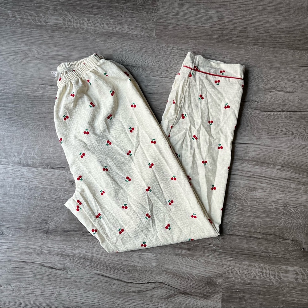 Cream Lounge Pants with Cherry Print